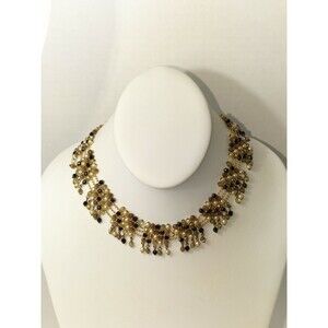 Ericson Beamon Beaded Black AB Faux Pearl Gold Tone Choker Necklace